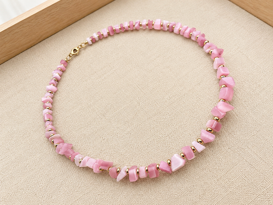 Pink Catโs Eye & Gold Hematite Choker