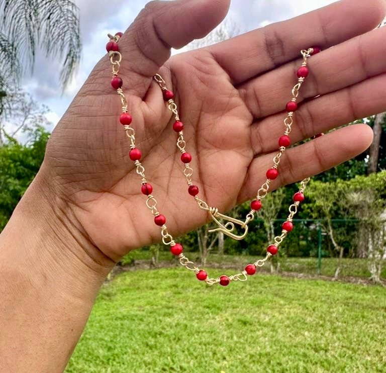 Red Coral Crystal & Brass Chocker