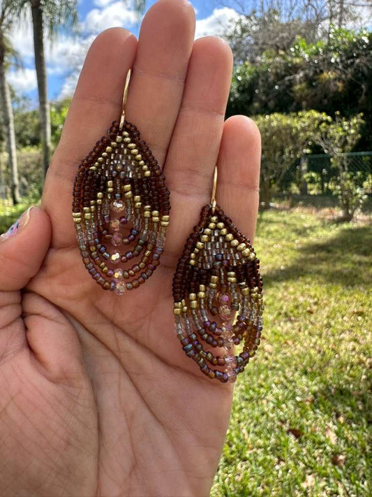 Brass+ brown, gold earrings