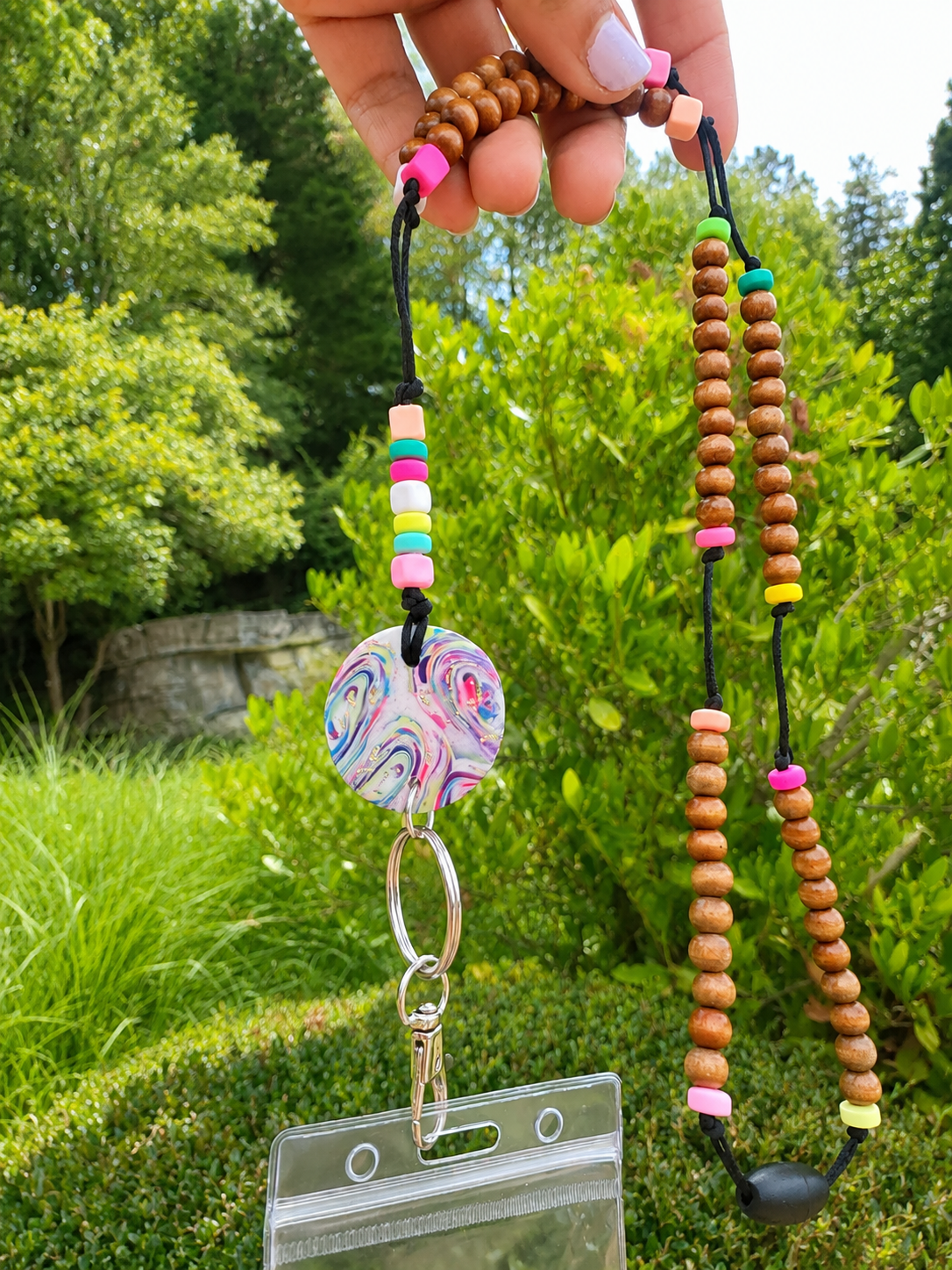 Handmade Colorful Polymer Clay & Wooden Bead Breakaway Teacher Lanyard