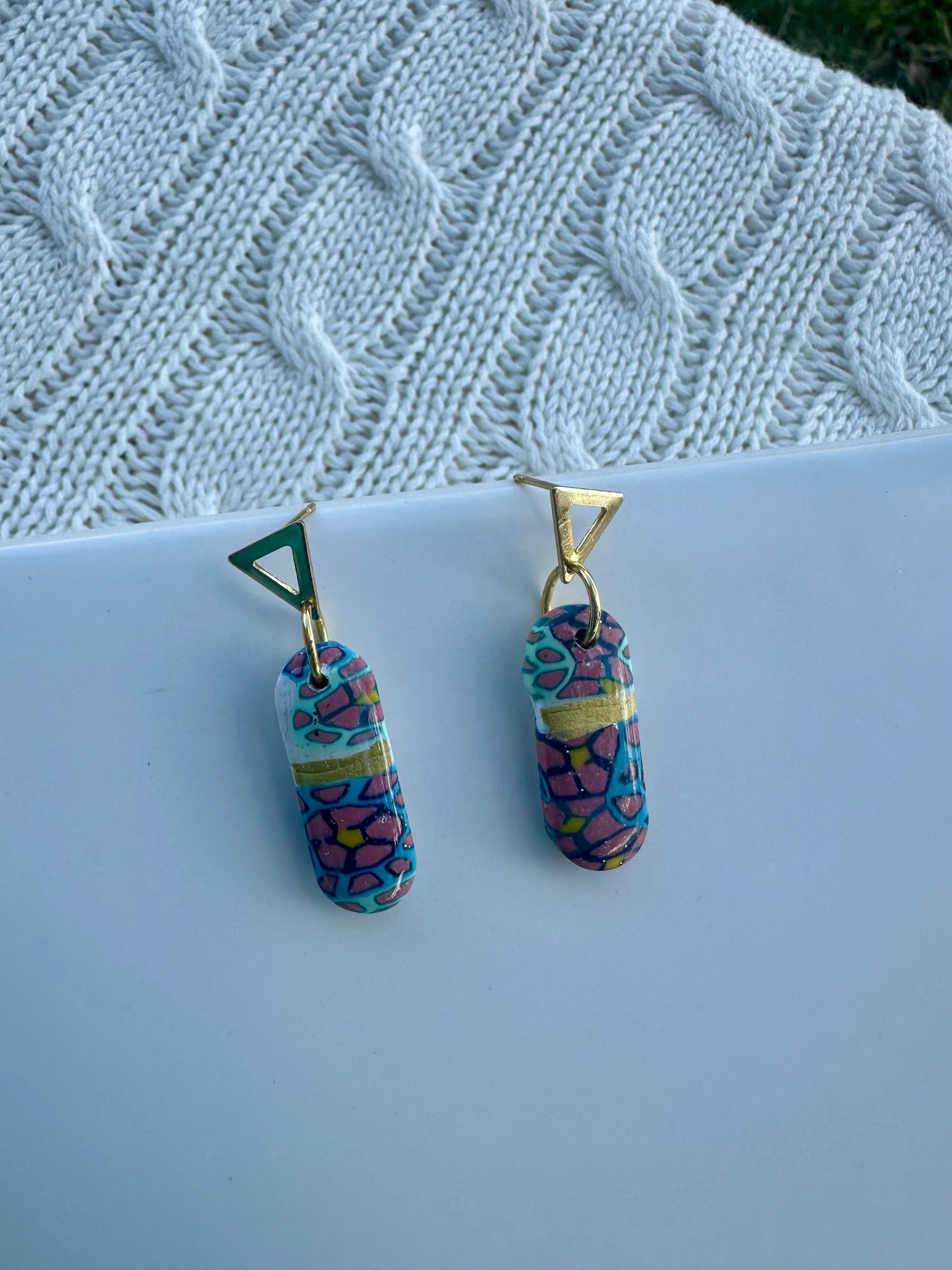 Golden Mosaic Polymer Clay Earrings