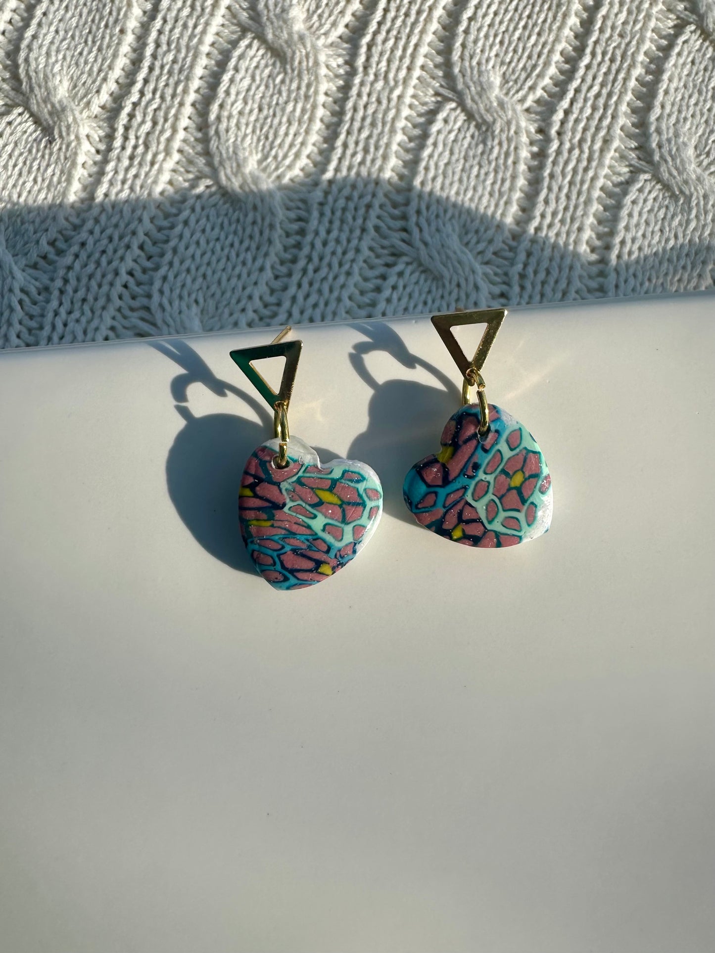 Pastel Mosaic Polymer Clay Heart Earrings