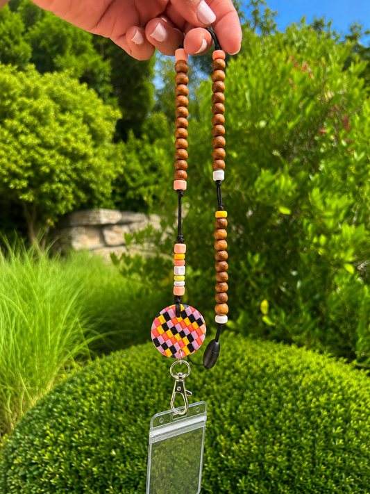 Handmade Woven Polymer Clay Teacher ID Badge Lanyard