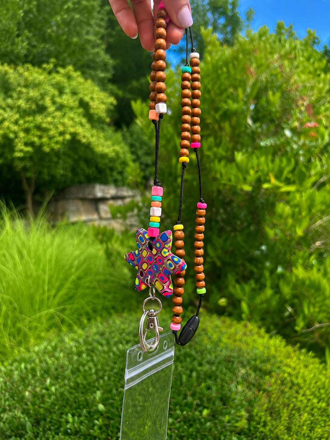 Handmade Color Pop Polymer Clay Teacher ID Badge Lanyard