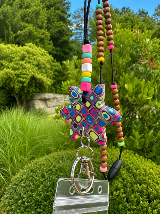 Handmade Color Pop Polymer Clay Teacher ID Badge Lanyard