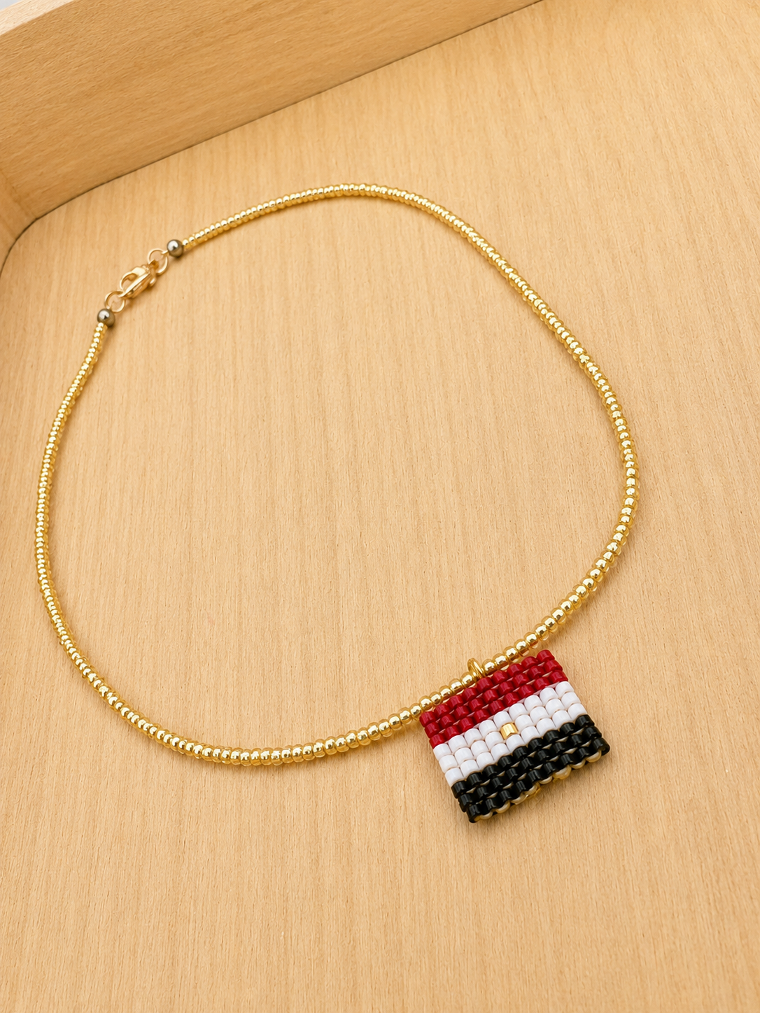 Egypt Flag Gold Seed Bead Necklace