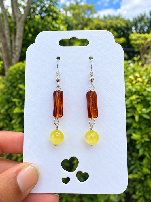 Handmade Amber Brown & Yellow Beaded Dangle Earrings