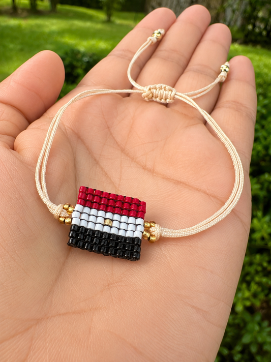 Handmade Egypt Flag Beaded Bracelet – Adjustable Neutral Cord Friendship Bracelet