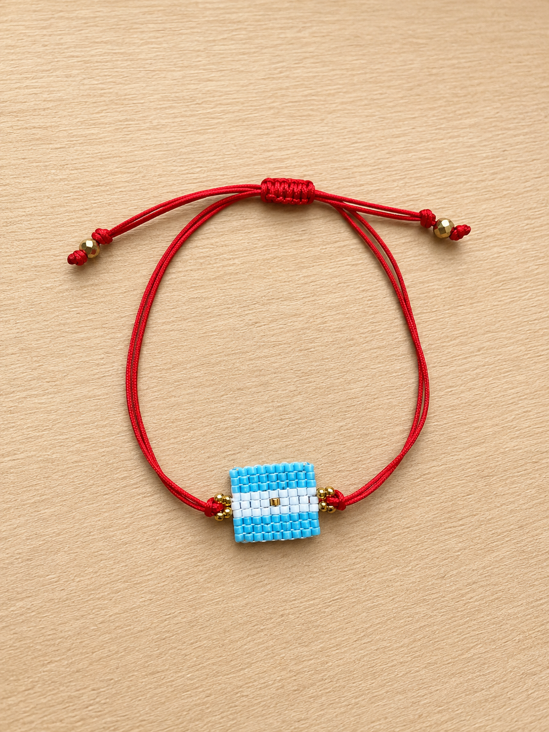 Handmade Argentina Flag Beaded Bracelet – Adjustable Red Cord Friendship Bracelet