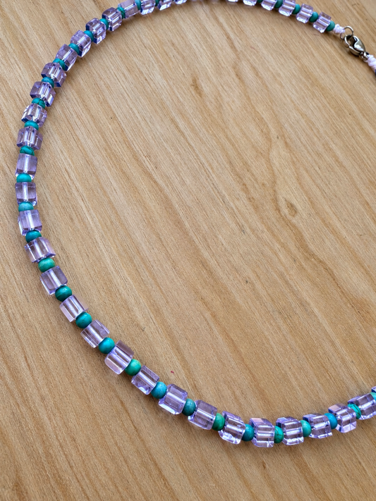 Lavender Glow & Turquoise Beaded Necklace