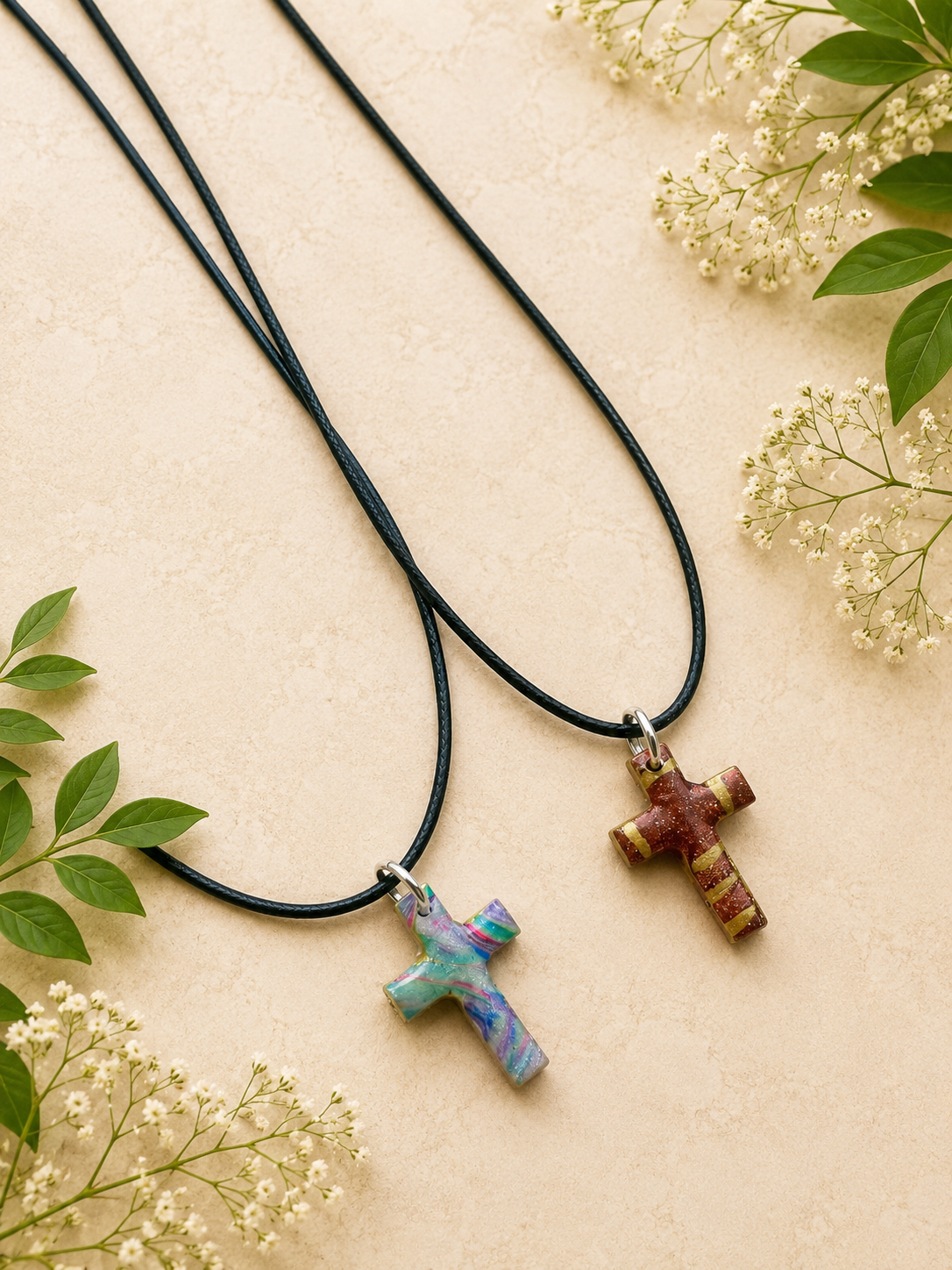 2 for $5 Polymer Clay Cross Necklace Set