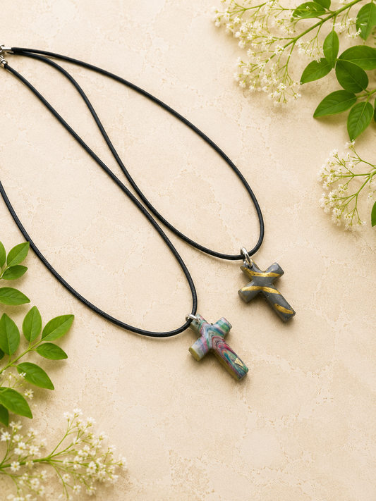 2 for $5 Polymer Clay Cross Necklace Set โจ