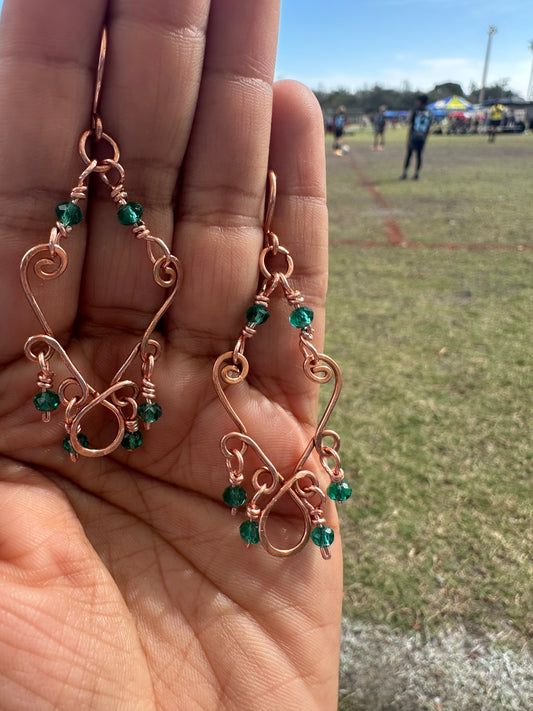 Copper teardrop swirl earrings