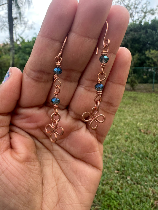 Copper clover teardrop earrings