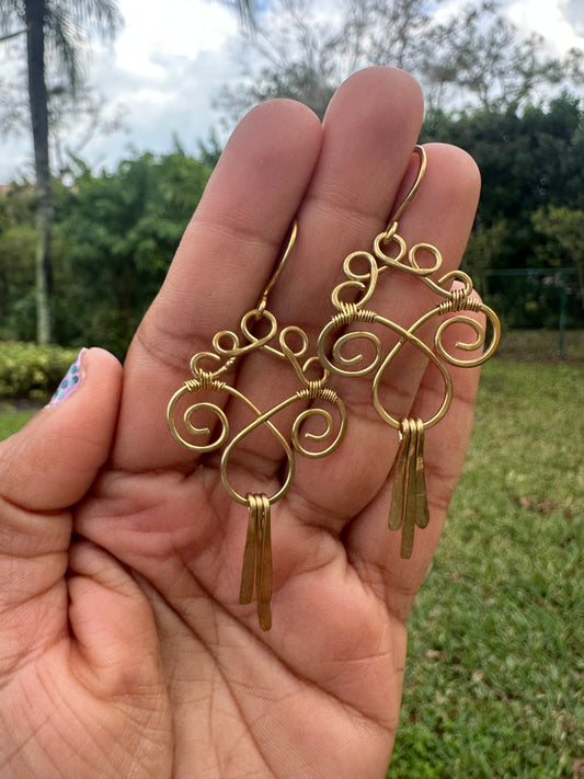 Swirl+ fringes Brass Earring