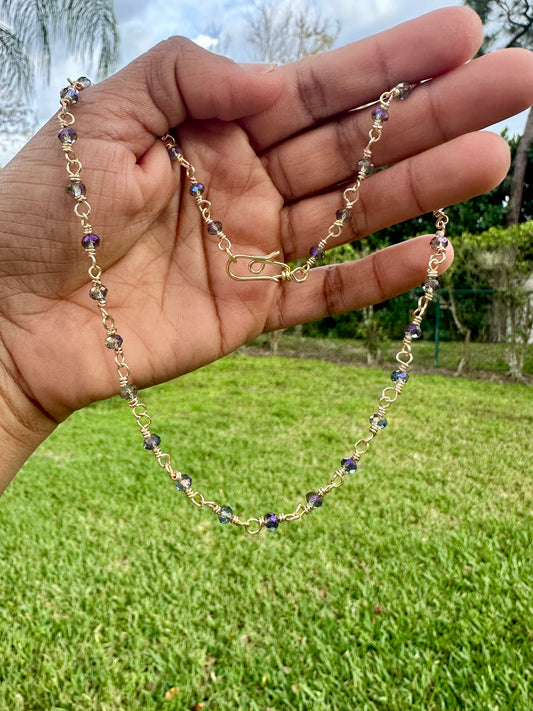 Metallic Purple Crystal & Brass Chocker