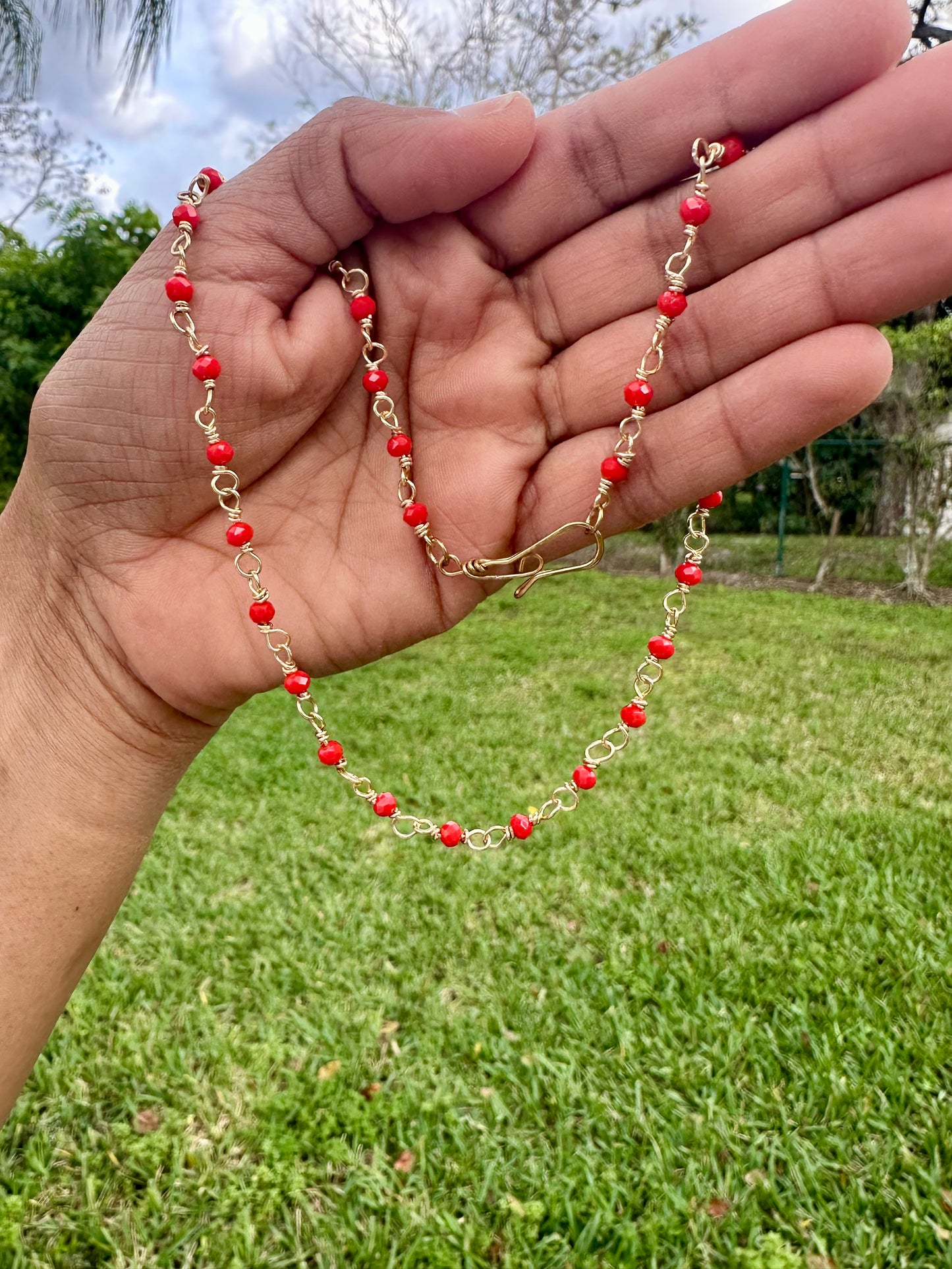 Red Crystal & Brass Chocker