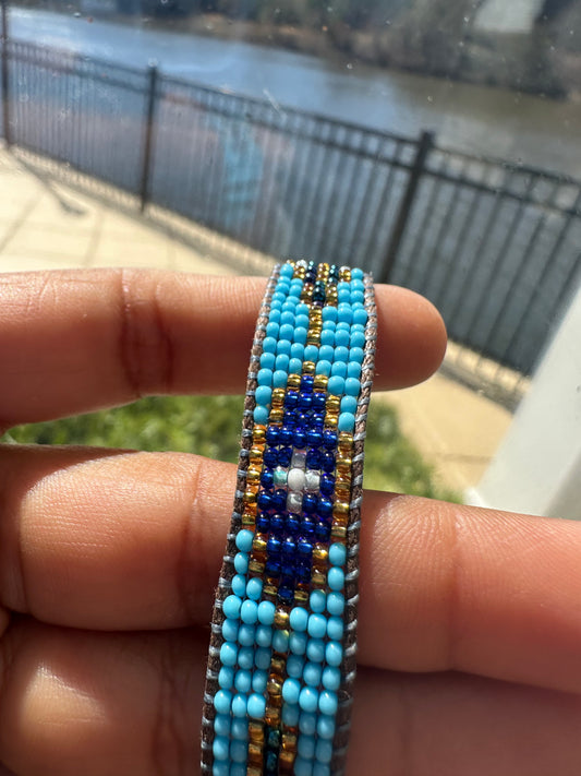 Beaded Woven Light Blue Bracelet