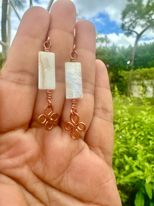 Copper clover shell earrings