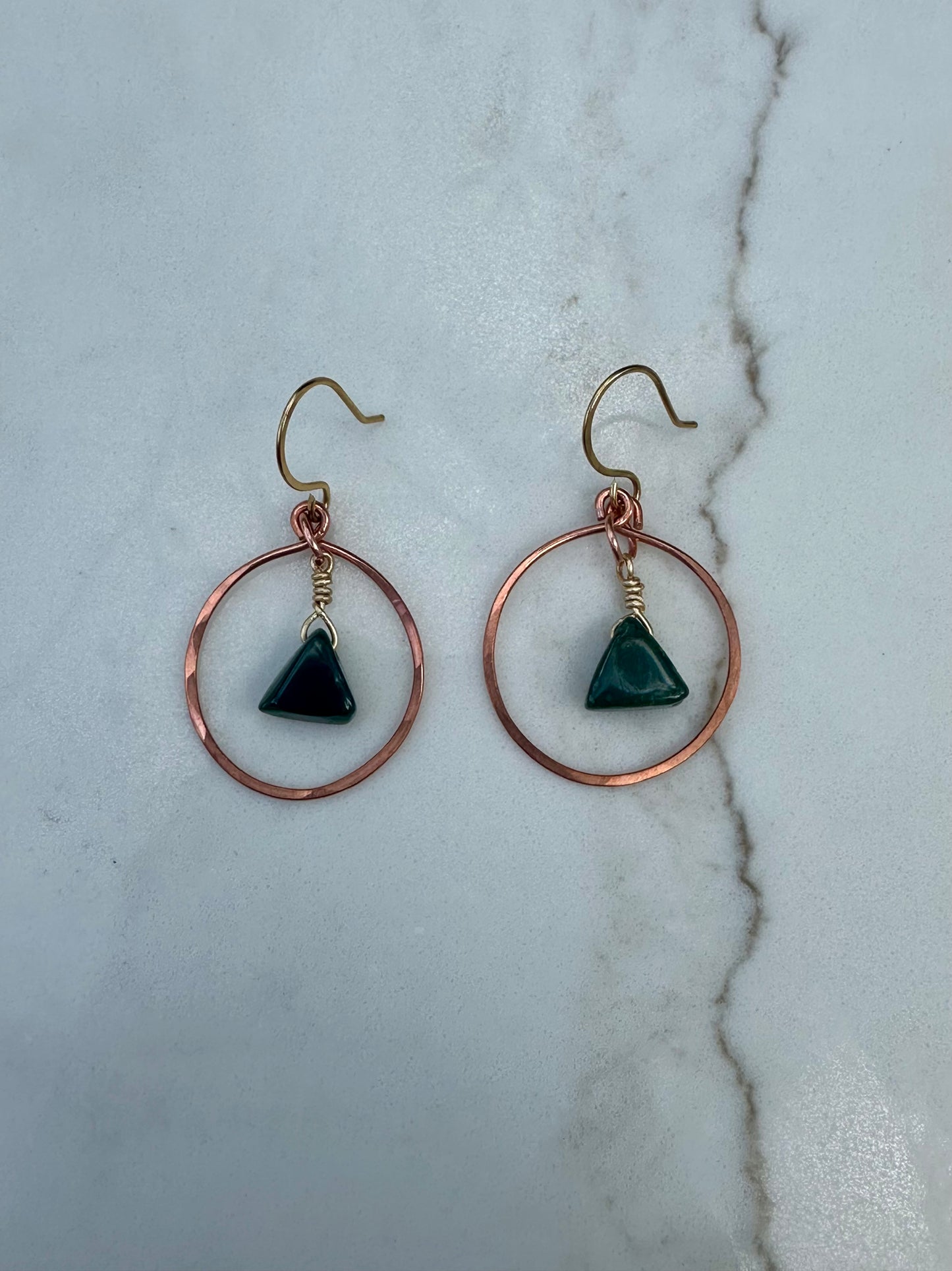 Copper /Brass circle green Aventurine earrings