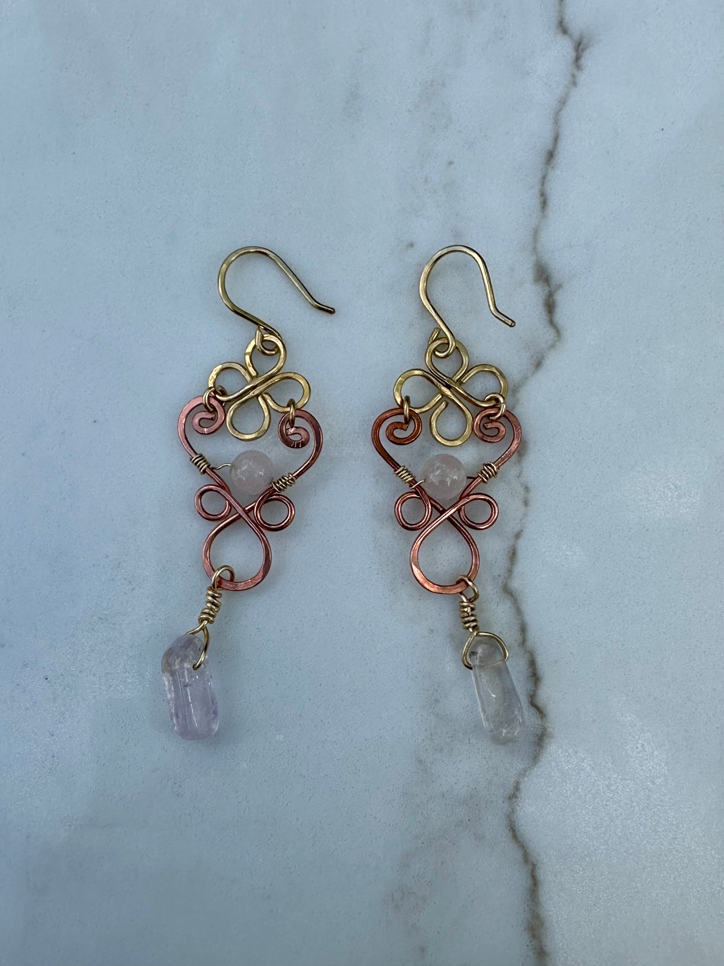 mix copper and brass clover swirl earrings