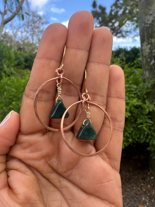 Copper /Brass circle green Aventurine earrings