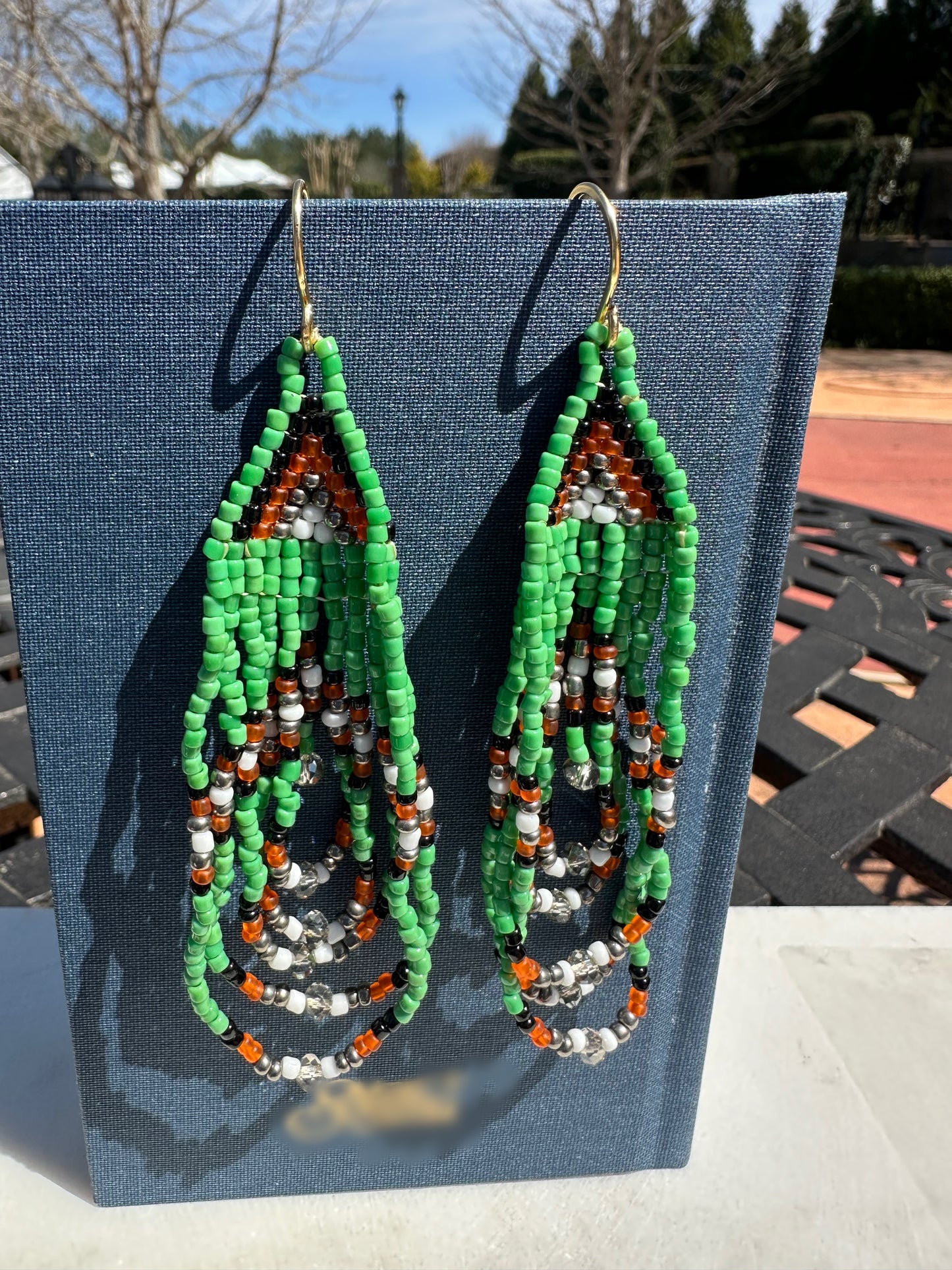 Brass+ green’ orange earrings
