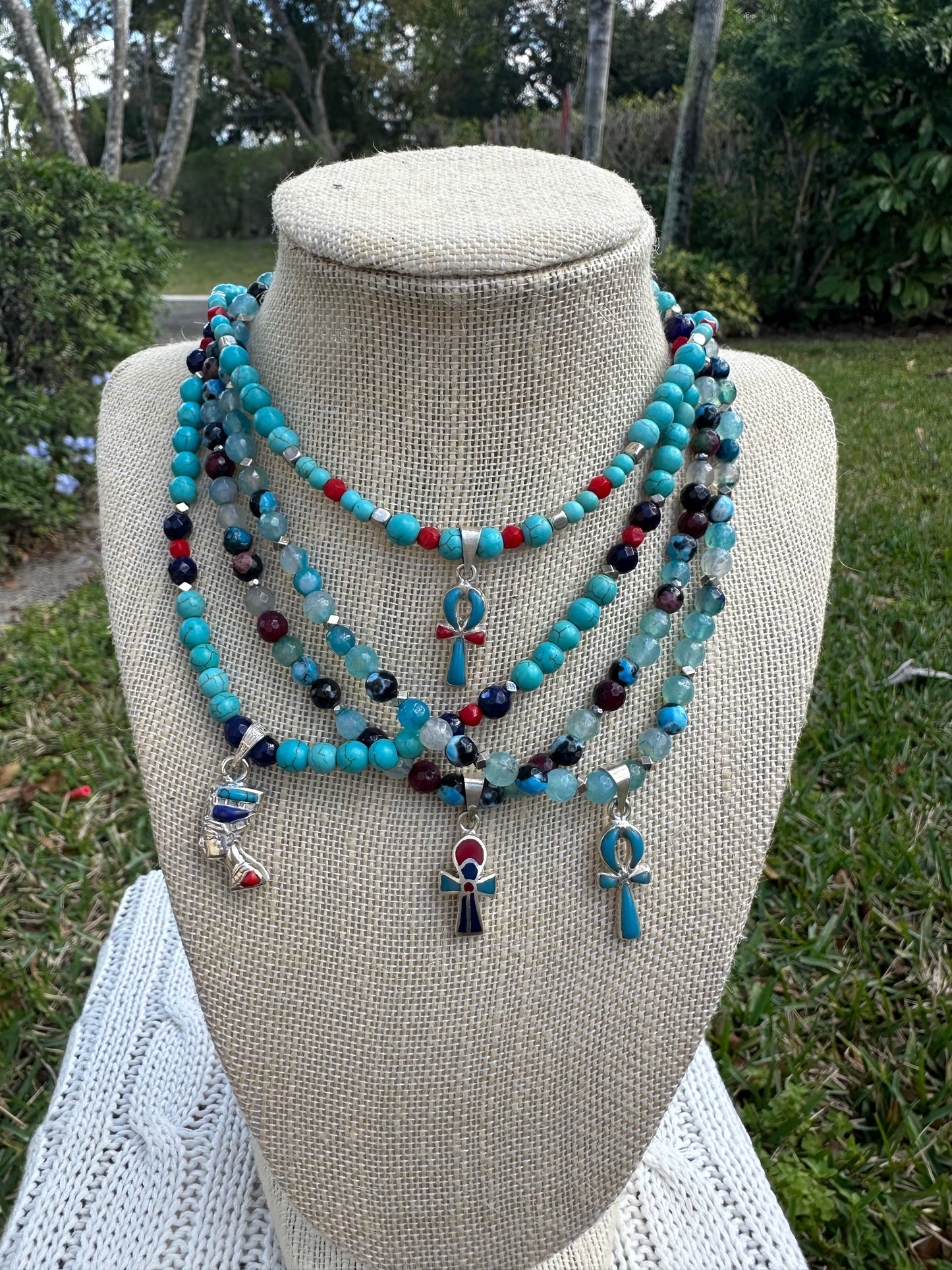 Ankh turquoise and red necklace