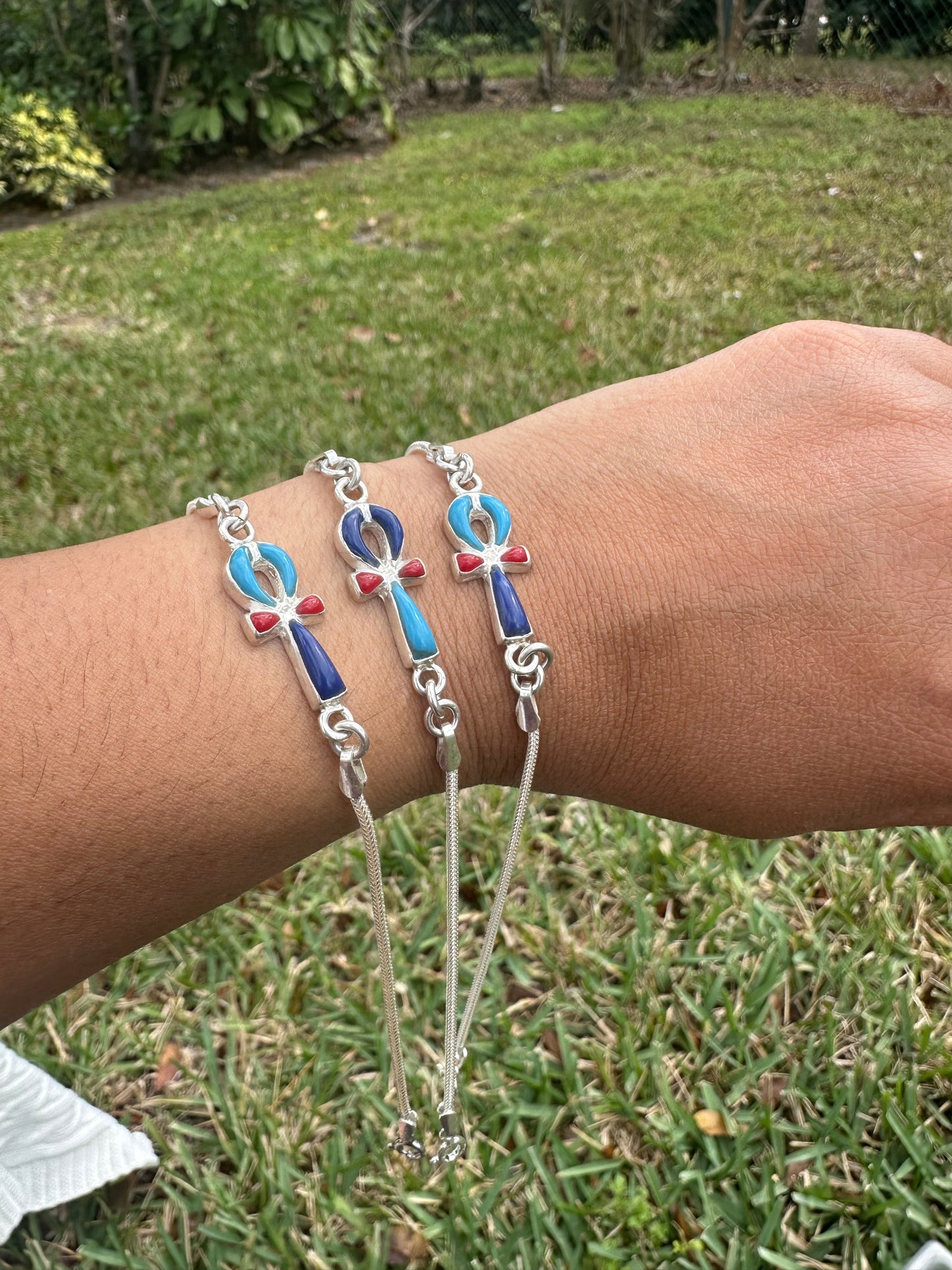 Ankh bracelet blue top and turquoise bottom