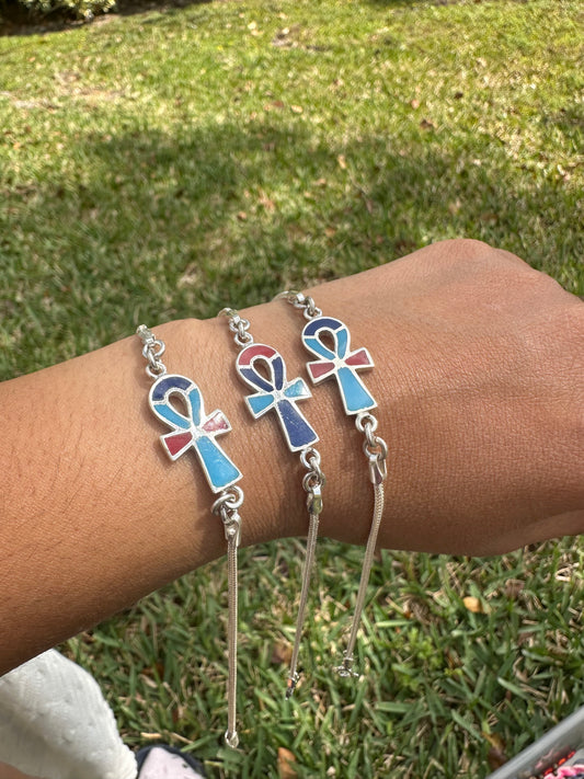 Ankh bracelet light blue small