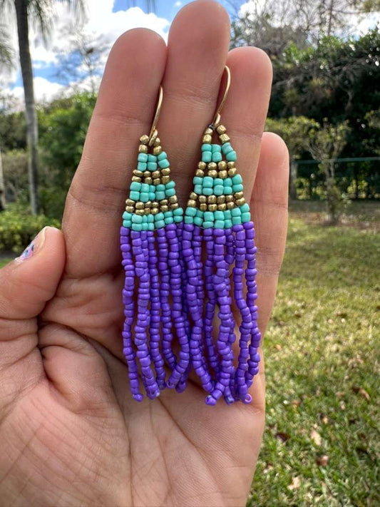 Brass+ teal, purple earrings