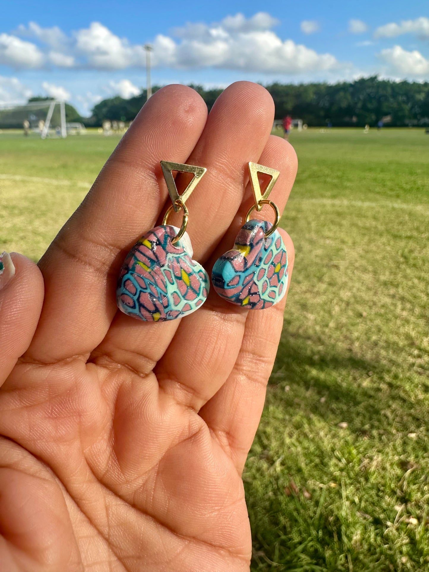 Pastel Mosaic Polymer Clay Heart Earrings