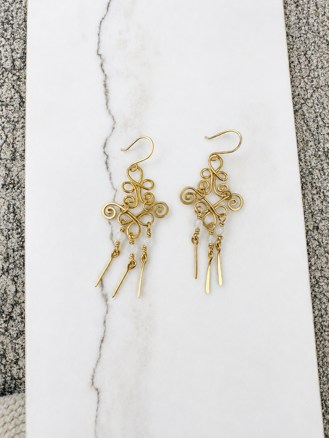 Moonlit Scroll Brass Earrings