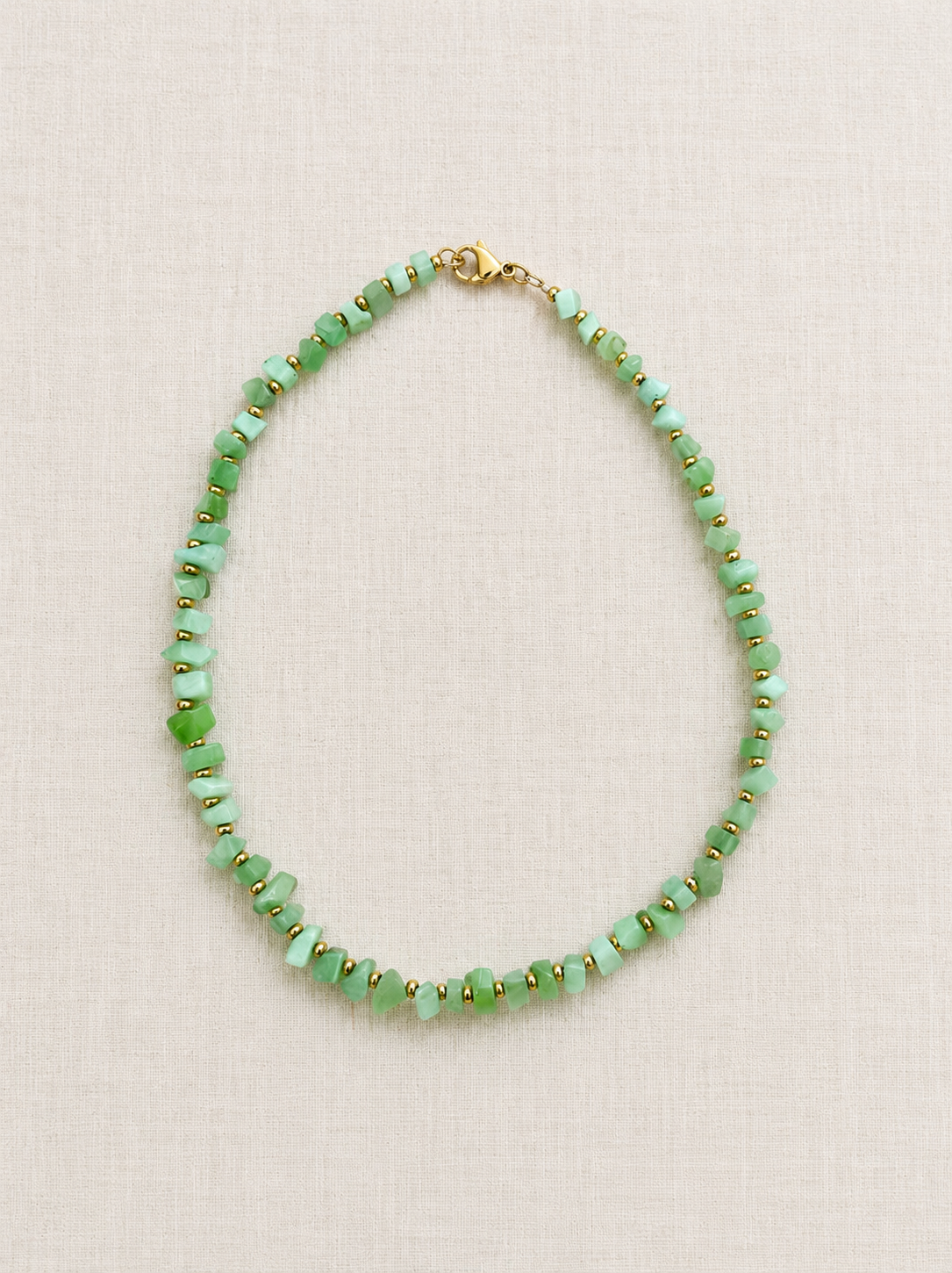 Light Green Cat’s Eye & Gold Hematite Choker