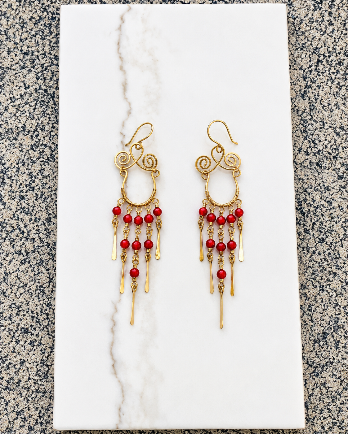 Coral Red Cascade Earrings