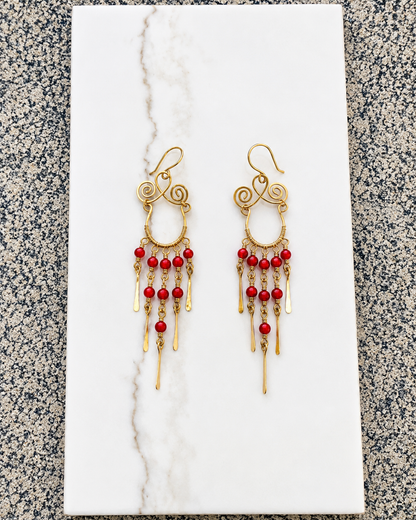 Coral Red Cascade Earrings