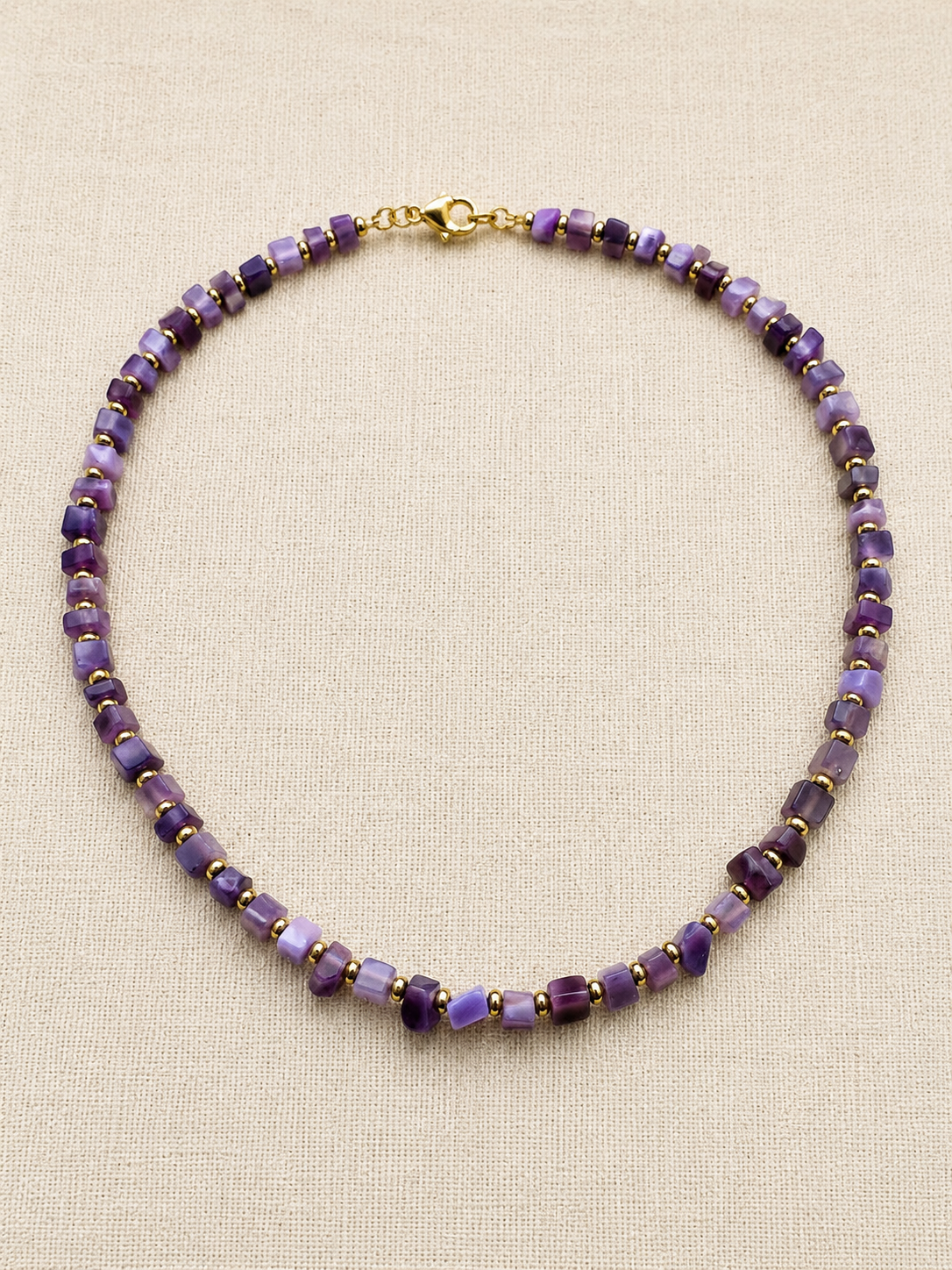 Purple Cat’s Eye & Gold Hematite Choker