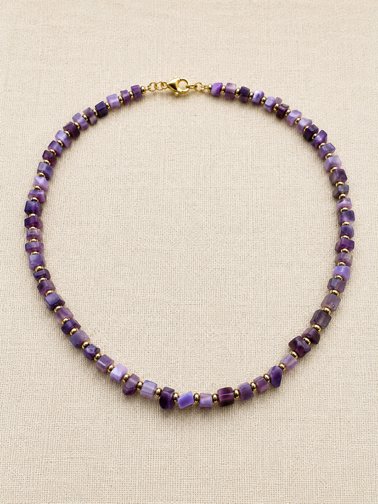 Purple Cat’s Eye & Gold Hematite Choker