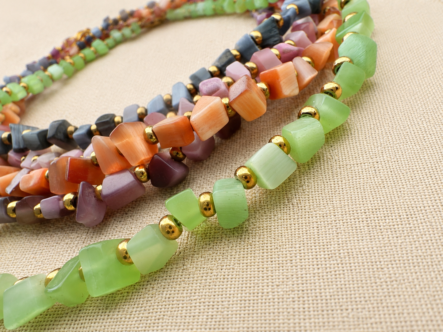 Midnight Cat’s Eye & Gold Hematite Choker