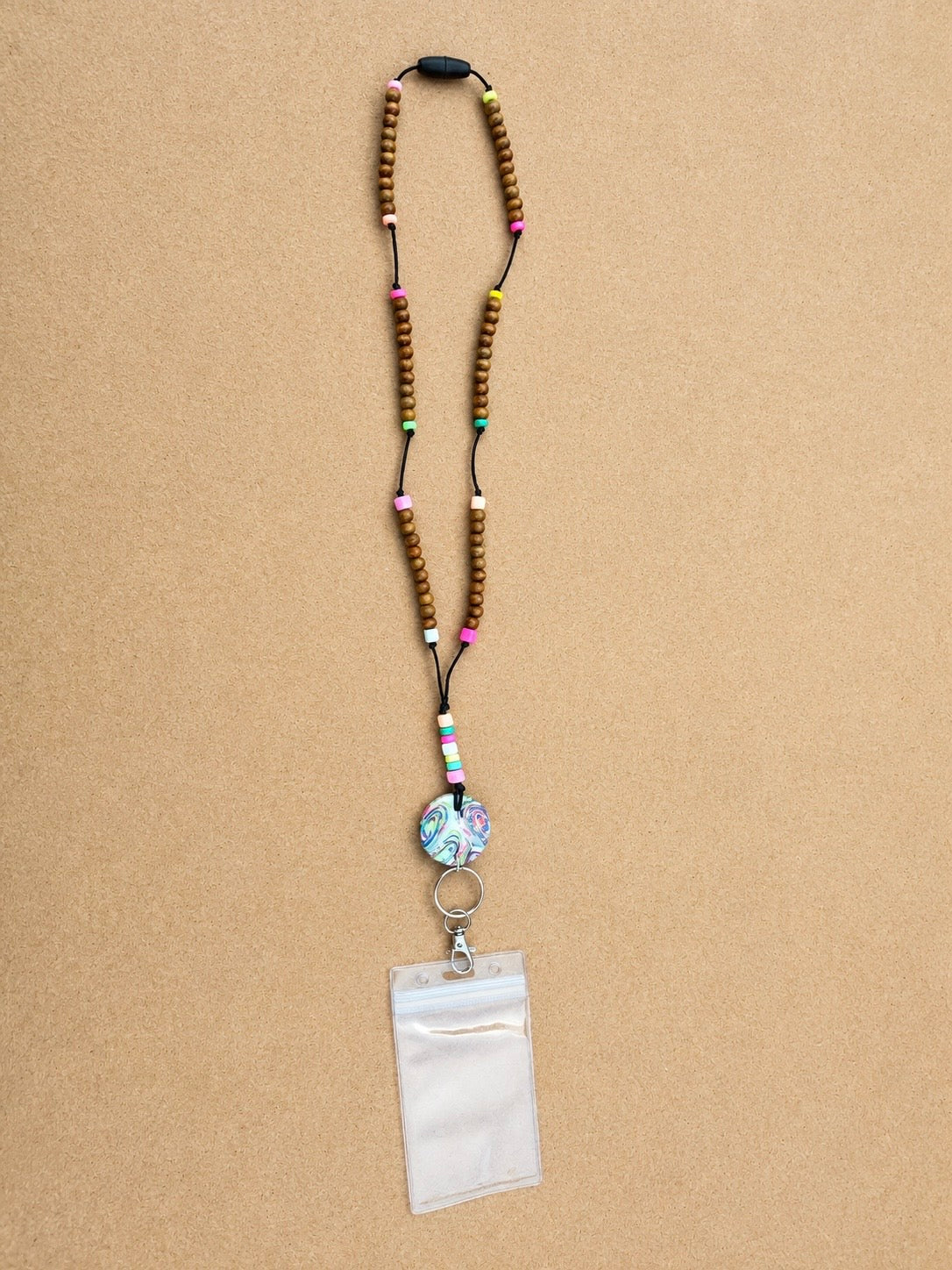 Handmade Colorful Polymer Clay & Wooden Bead Breakaway Teacher Lanyard