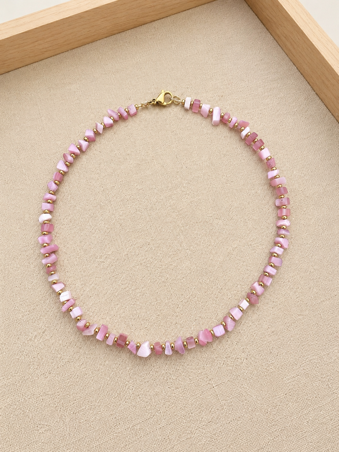 Pink Cat’s Eye & Gold Hematite Choker