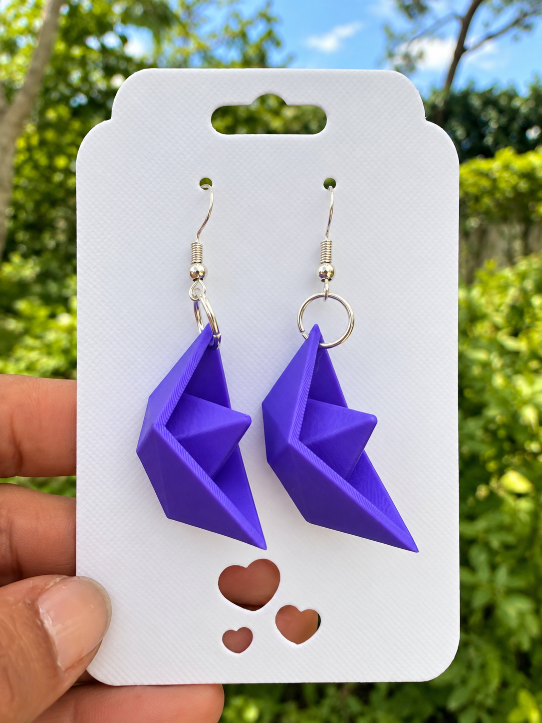 Purple Paper Ship Earrings – 3D Printed Origami Boat Dangle Earrings