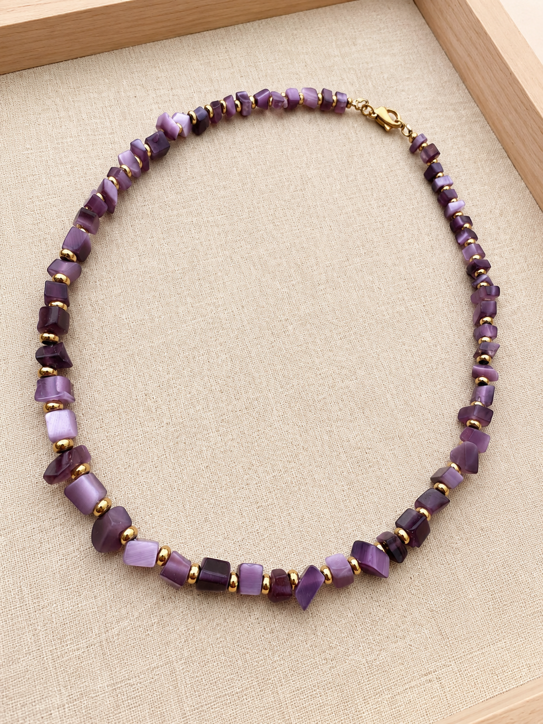 Purple Cat’s Eye & Gold Hematite Choker
