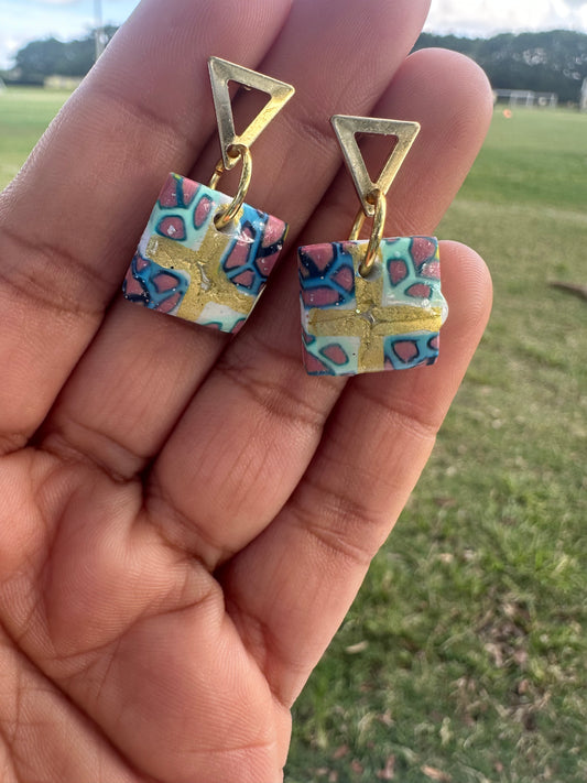 Square Mosaic Polymer Clay Earrings