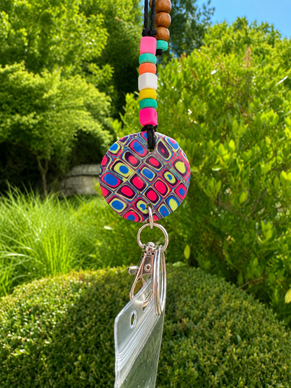 Handmade Color Mosaic Polymer Clay Teacher Lanyard