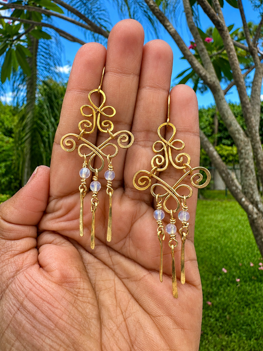Moonlit Scroll Brass Earrings