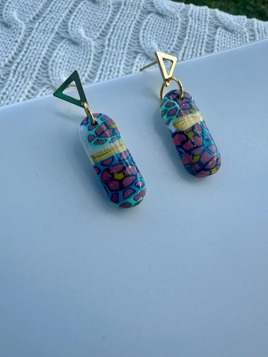 Golden Mosaic Polymer Clay Earrings