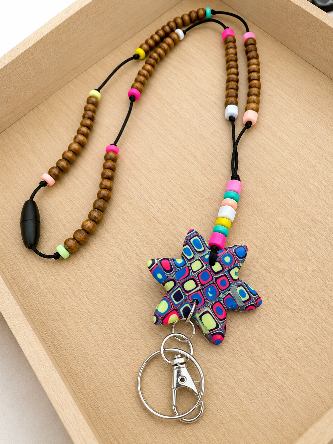 Handmade Color Pop Polymer Clay Teacher ID Badge Lanyard