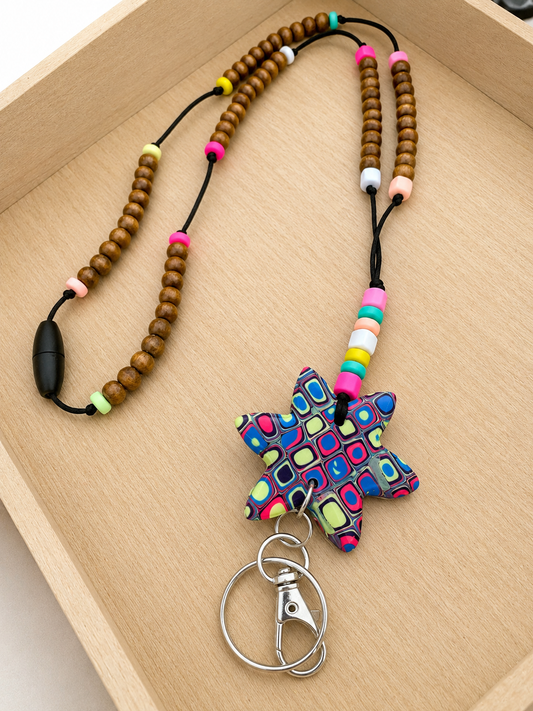 Handmade Color Pop Polymer Clay Teacher ID Badge Lanyard