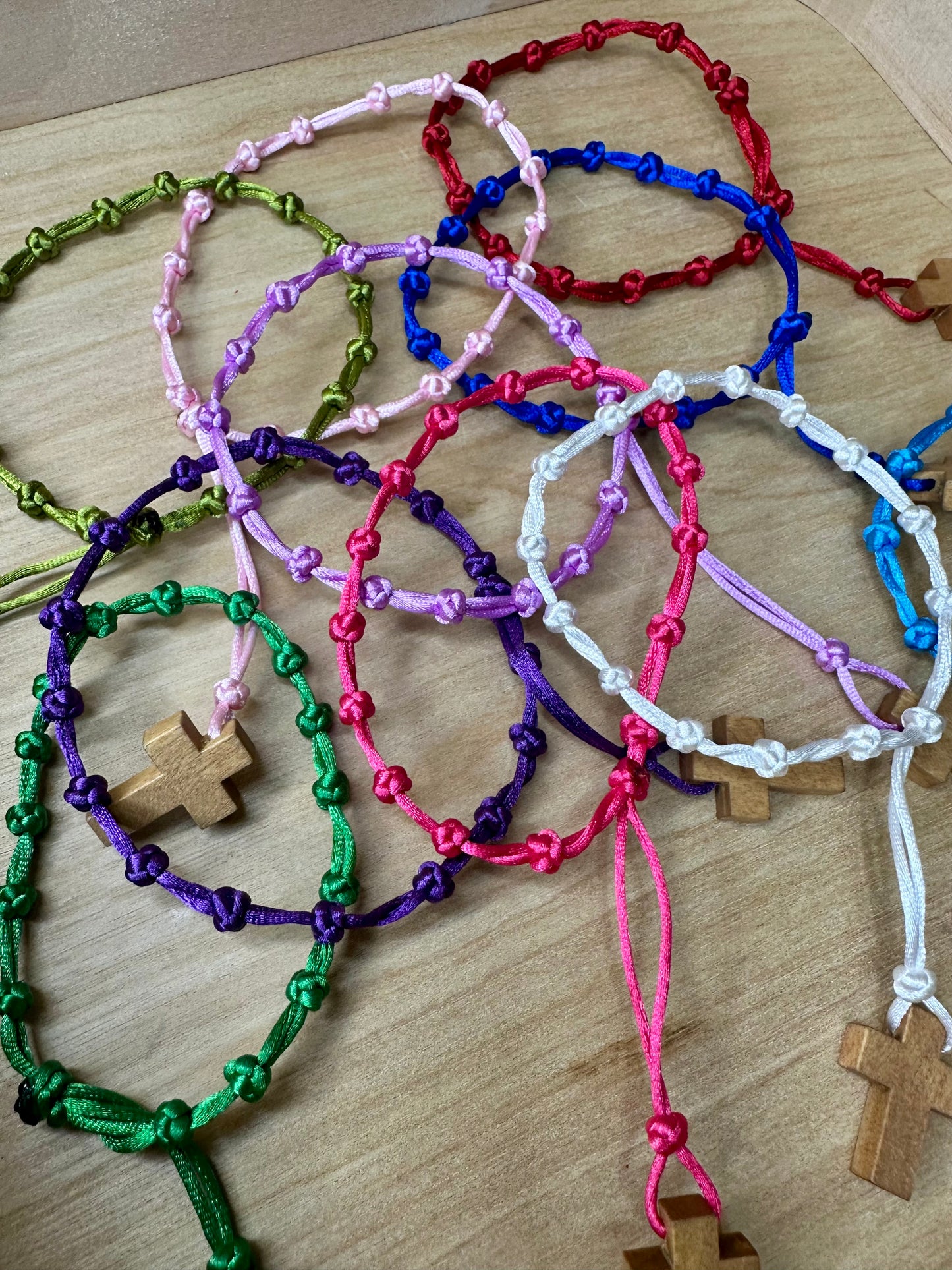 12 for $10 Mixed random Colors Faith Knot Cross Bracelet – Handmade Adjustable Christian Bracelet